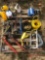 PALLET OF NUMEROUS PIPE WRENCHES, C-CLAMPS, ELECTRIC CORDS, CAULKING AND GREASE GUNS