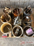 PALLET OF VARIOUS BOLTS, THREADED ROD, FORM PINS AND BRACKETS