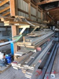 CONTENTS OF 3 SHELVES, VARIOUS LENGTHS, 2x4, 2x6, 2x8, 2x12 BOARDS