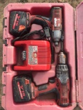 MILWAUKEE DUAL IMPACT DRILL SET W(2) BATTERIES, CHARGER AND CASE