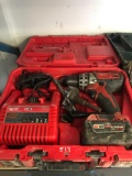 MILWAUKEE M18 RED LITHIUM BATTERY POWERED DRILL, BATTERY, CHARGER AND CASE