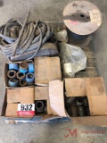 PALLET OF THREADED FITTINGS, COUPLERS, T's, SPOOL OF WIRE