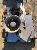 PALLET OF MISC TREAD PLATE, ROPE, ALUMINUM STEP PLATE