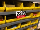 CONTENTS ON GRAY AND YELLOW SHELVES UPSTAIRS, NUMEROUS NEW NUTS, BOLTS, FITTINGS AND PARTS