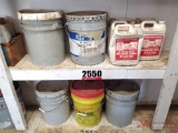 SHELF OF 5 GALLON BUCKETS