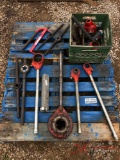 PALLET OF VARIOUS PIPE THREADING/BENDING TOOLS