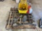 SLEDGE HAMMER, PICK, PITCH FORK, CLAMPS, MOP BUCKET, HAND CLEANER