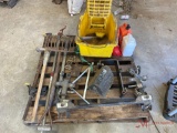 SLEDGE HAMMER, PICK, PITCH FORK, CLAMPS, MOP BUCKET, HAND CLEANER