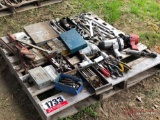 PALLET OF MISC TOOLS, SOCKETS, PIPE WRENCHES, BITS, AIR GUNS