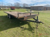 18' DECK OVER EQUIPMENT TRAILER, WOOD DECK, DUAL AXLE, SINGLE JACK, 205/75R14 RUBBER, SLIDE OUT