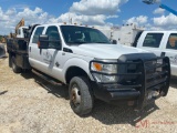 2012 FORD F350 FLAT BED TRUCK, CREW CAB, 4X4, 6.7 POWERSTROKE DIESEL, AUTO TRANS, MILEAGE UNKNOWN,