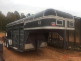 1993 16' PONDEROSA STOCK TRAILER, GOOSENECK, WOOD FLOOR, CUT GATE, ESCAPE DOOR, REAR SWING/SLIDING