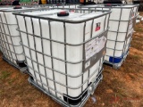 330 GALLON LIQUID STORAGE TANK, CAGE MOUNTED, FORK POCKETS, DRAIN VALVE