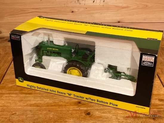 JOHN DEERE "M" WITH TWO BOTTOM PLOW, HIGHLY DETAILED, (AGES 8+)