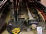 (6) NEW SPADE SHOVELS, (3) PICK HEADS, NEW 10LB SLEDGE HAMMER