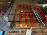 (3) NEW HAND SAWS, (7) NEW PIPE WRENCHES, (2) CROW BARS, (2) SCRUBBERS