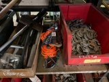 BIN OF HOOKS, (3) NEW SHOP LIGHTS, WINDOW CLEANING SQUEEGEES, MESS KITS