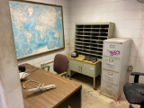 OFFICE CONTENTS, (3 CHAIRS, 2 DESK, 2 TABLE, 2 FILING CABINET, 2 PAPER FILES)