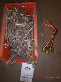 BIN OF RACK HANGERS, (5) TORCH ANGLE ENDS