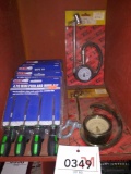 NEW GRIP 4 PC MINI PICK AND HOOK SETS, NEW TIRE GAUGES