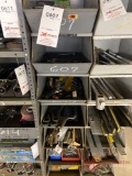 (7) BINS OF MISC. TOOLS, STAPLE GUNS, CHISELS, CLAMPS, PLIERS, CLIPS, O-RINGS, ELECTRICAL CONNECTORS