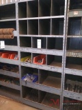18 BAY METAL SHELF WITH CONTENTS, VARIOUS SIZE I BOLTS, HOOKS