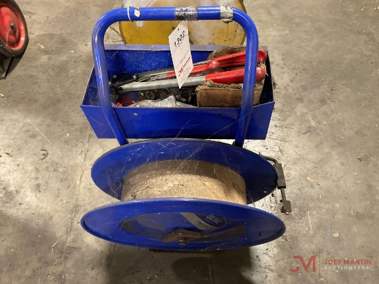 ULINE ROLLING BANDING CART, WITH BINDING AND CLAMPING TOOLS