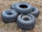 (4) 23X11.00-10 FOUR WHEELER TIRES AND RIMS AND (1) 25X8X12 TIRE
