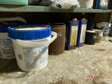 SHELF LOT OF PAINT, PAINT SUITS, FIX A FLAT