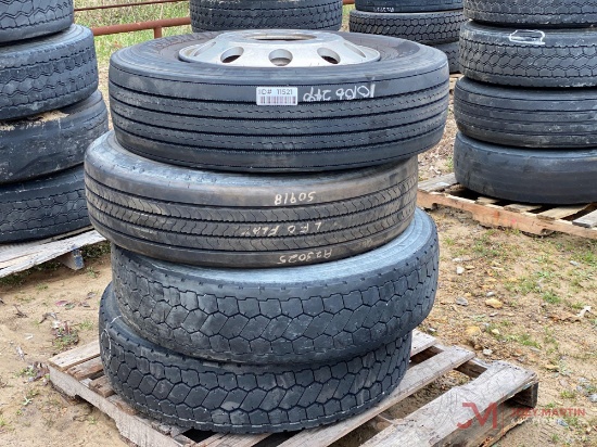 295/75 R22.5 TIRE WITH ALUMINUM WHEEL, 3 TIRES WITH WHEELS