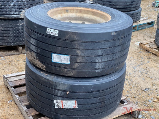 2 MICHELIN 445/50 22.5 TIRES WITH ALUMINUM WHEELS