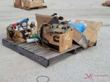 PALLET OF SPRAY CLEANER, RUBBER HOSE, BELT, GREASE