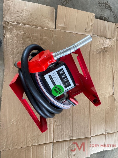 NEW 12V DIESEL PUMP WITH HOSE, NOZZLE, AND GALLON METER