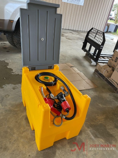 NEW PLASTIC DIESEL FUEL TANK WITH 12V ELECTRIC PUMP, HOSE, AND NOZZLE