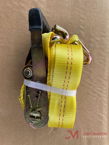 (1) NEW 27FT X 2IN RATCHET STRAP WITH J HOOKS