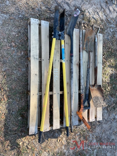 (4) VARIOUS SHOVELS, POST HOLE DIGGERS