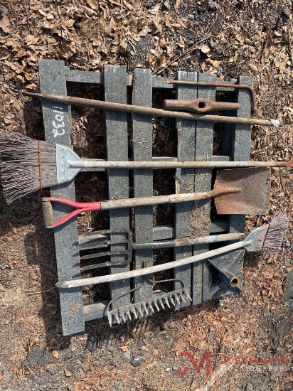 CONTENTS OF PALLET SHOVEL, BROOM, TAMP, RAKE