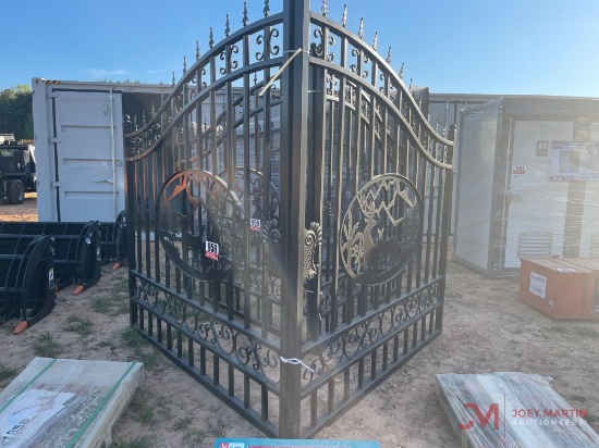 NEW 20 FT BI-PARTIN WROUGHT IRON GATE, DEER