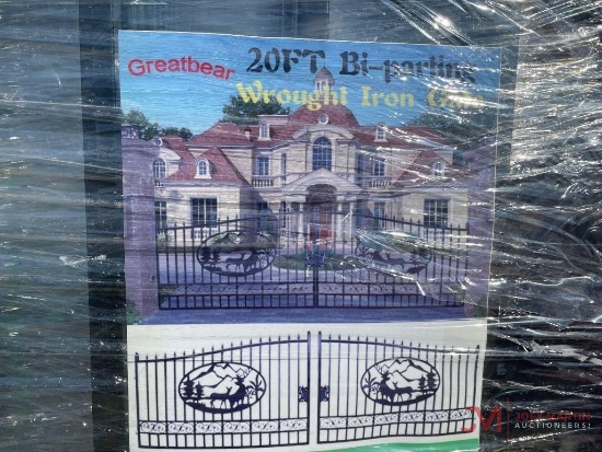 NEW 20 FT BI-PARTIN WROUGHT IRON GATE, DEER