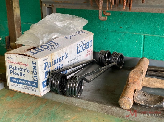 CONTENTS OF SHELF, BREAKER BARS, HAMMER, TIRE TOOLS