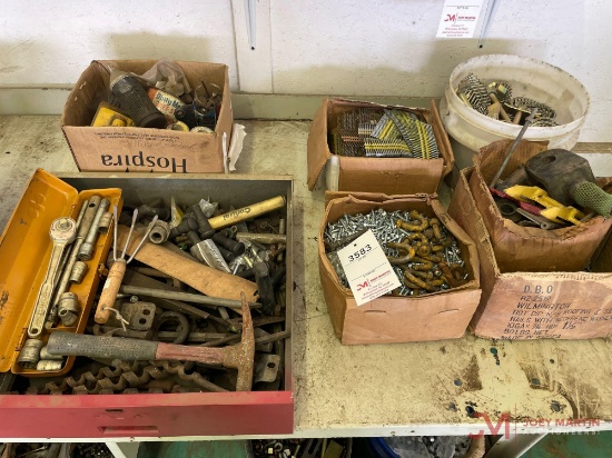 VARIOUS NAILS, SCREWS, BITS, AND FLUX WIRE