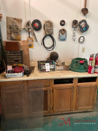 WOODEN COUNTER, VARIOUS TRUCK PARTS, LIGHTS, VARIOUS GASKETS
