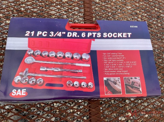 NEW 21PC 3/4" DR 6 PT SOCKET SET, WITH CASE, SAE