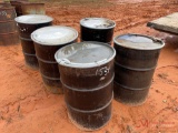 (5) 55 GALLON BARRELS WITH LOCKING LIDS