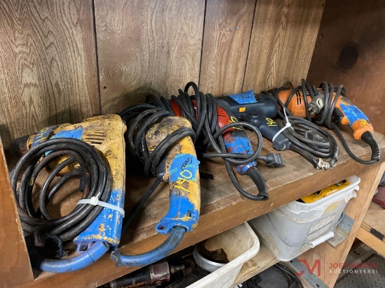 (5) VARIOUS ELECTRIC DRILLS (RIDGID, HILTI, DEWALT, RYOBI)