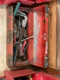 RED TOOL BOX WITH NUMEROUS HAND TOOLS