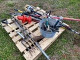 CONTENTS OF PALLET, VARIOUS HAND/YARD TOOLS/WEED EATER, RAKES