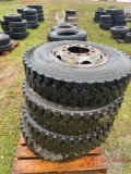 CONTENTS OF ROW, (6) PALLETS OF VARIOUS USED TIRES/WHEELS