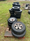 CONTENTS OF ROW, (4) PALLETS OF VARIOUS USED TIRES/WHEELS
