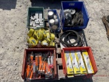 PALLET OF GRINDING WHEELS, STRAPS, POWER STRIPS, PLIERS